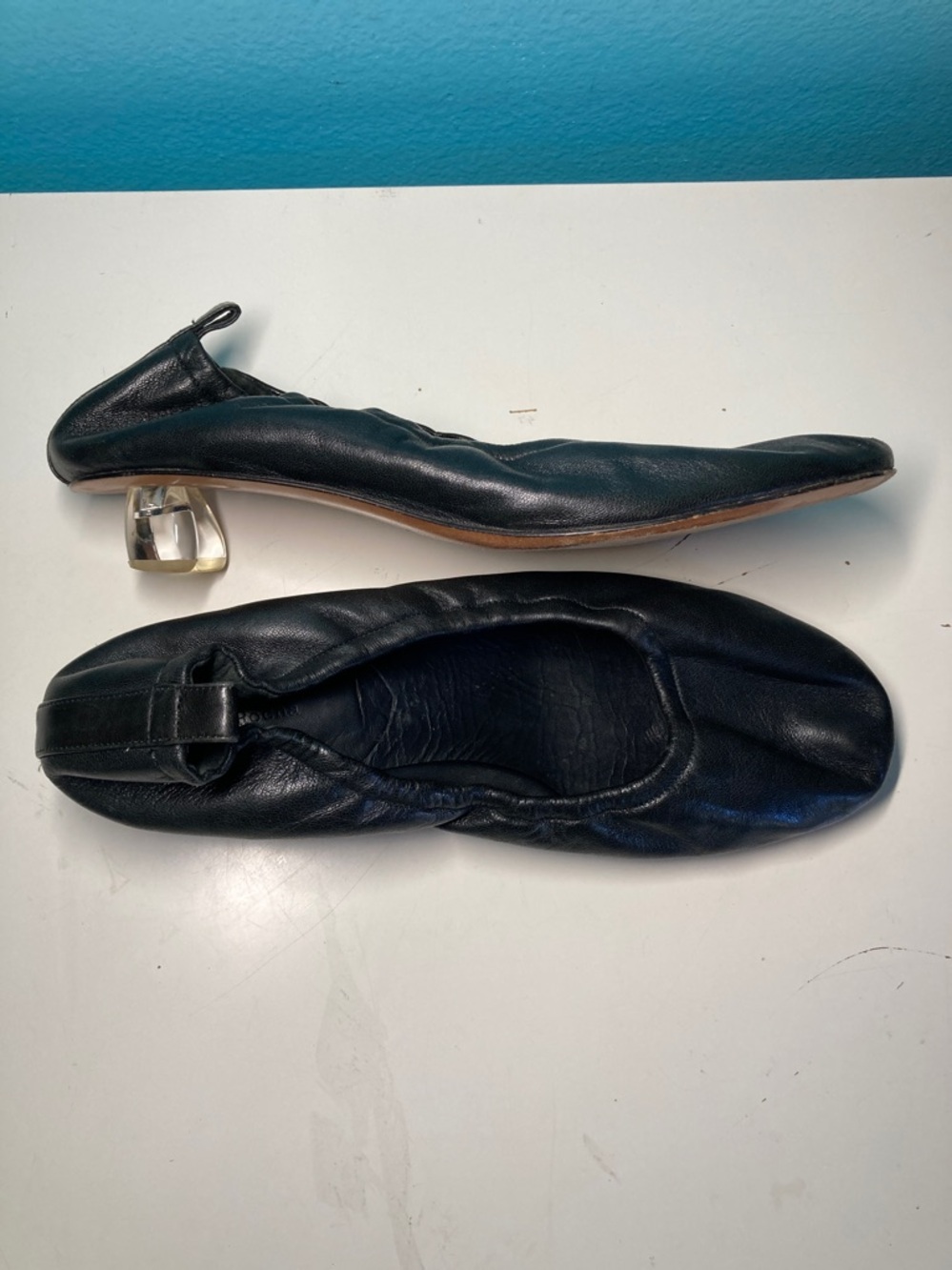 Simone Rocha Womens Size 40 / 10 Black Leather Ballerina Slip On 1" Clear Heel